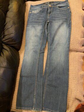 Jordache Bootcut Jeans Medium Wash Embellished Flap Pockets Size 6